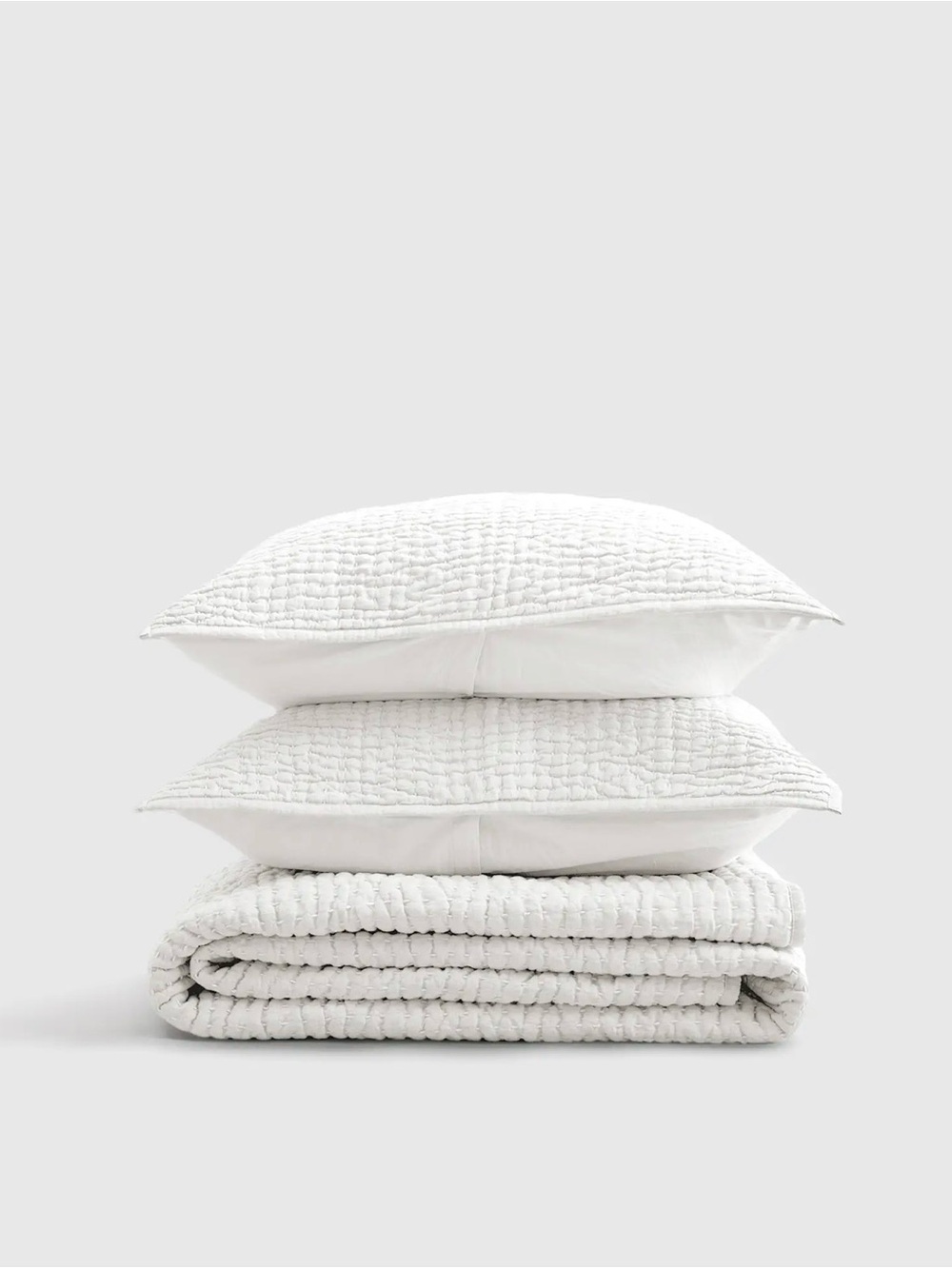 Quince European Linen Cotton Stitch Quilt Set in White, King/Cal King 🤍
